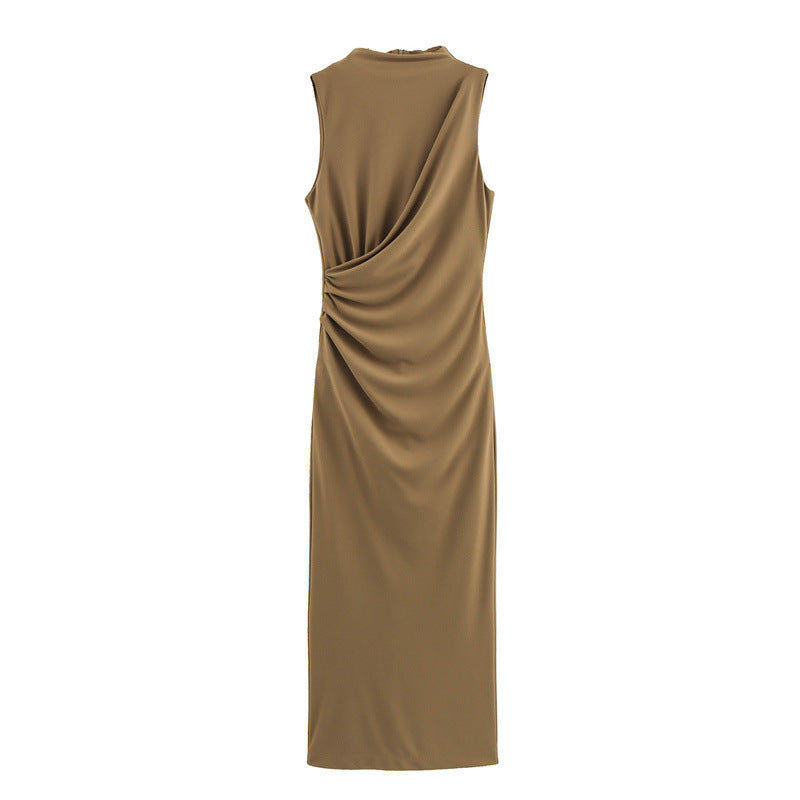 Ruched Front Sleeveless Midi Dress for Women | Coralia Brown