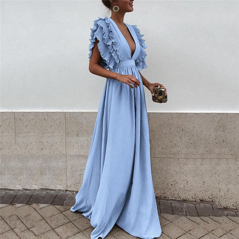Ruffle Sleeve Maxi Dress for Women | Anovia Sky Blue