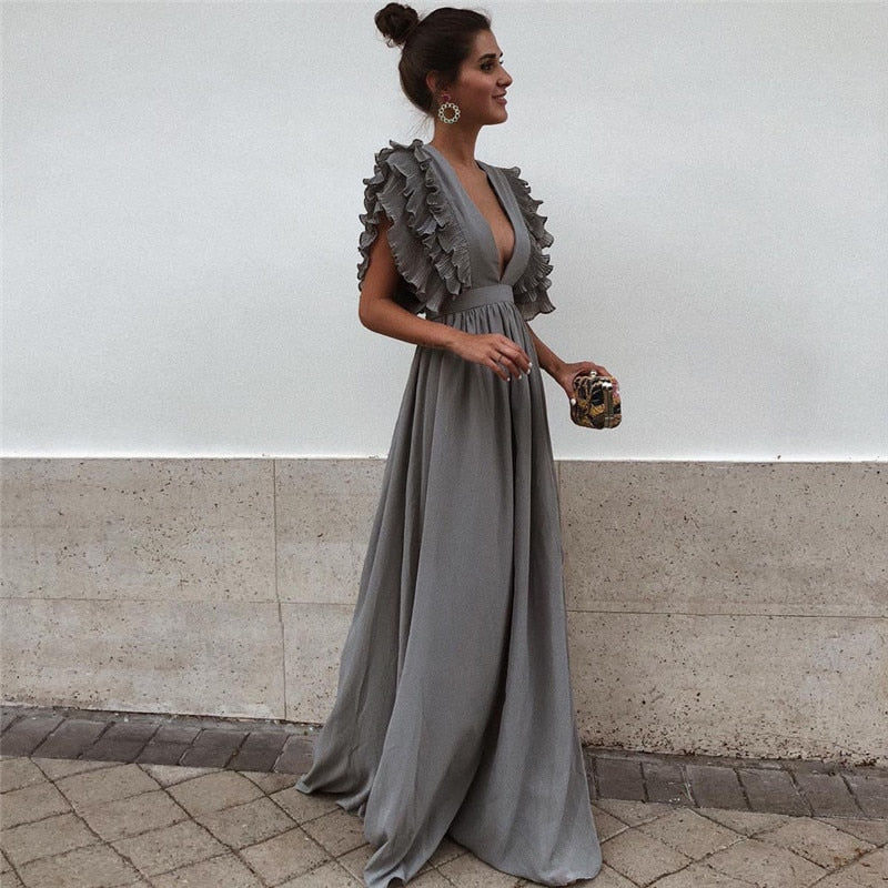 Ruffle Sleeve Maxi Dress for Women | Anovia Gray