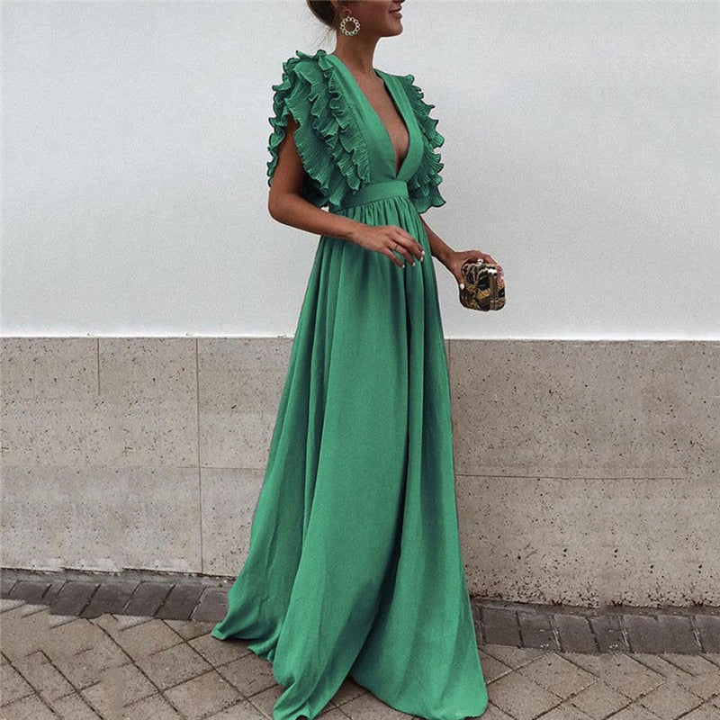 Ruffle Sleeve Maxi Dress for Women | Anovia Green