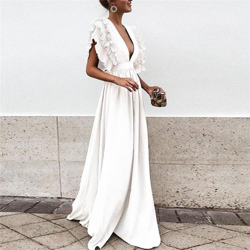 Ruffle Sleeve Maxi Dress for Women | Anovia White