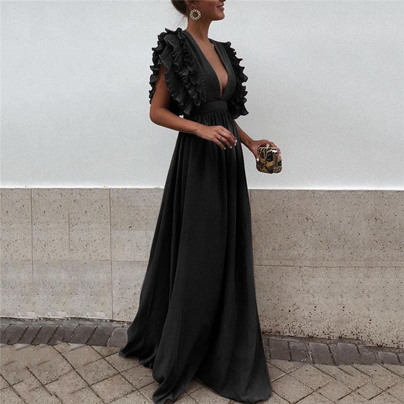 Ruffle Sleeve Maxi Dress for Women | Anovia Black