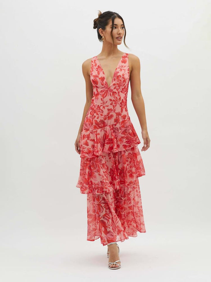 Floral Ruffle Summer Midi Dress for Women | Avelia Floral