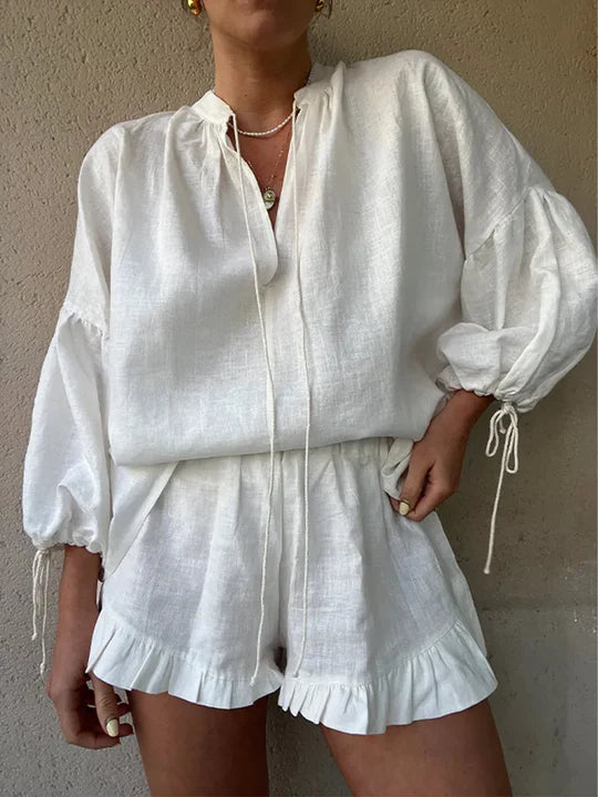 Ruffle Linen Summer Set for Women | Elanora