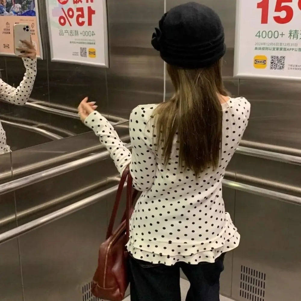 Ruffle Trim Polka Dot Top For Women | Liora