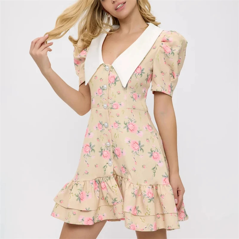 Ruffled Mini Dress Casual Style For Women | Liora Vintage Yellow