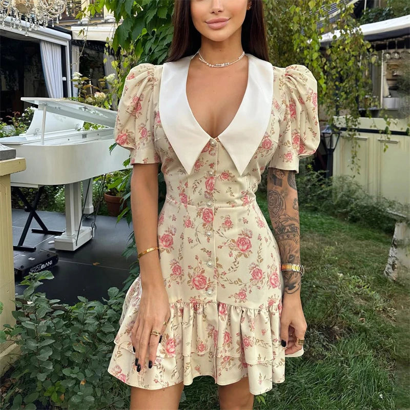 Ruffled Mini Dress Casual Style For Women | Liora Khaki