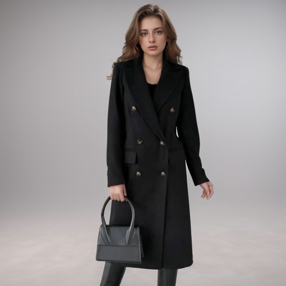 Double-Breasted Long Coat Tailored Fit for Women | Rumi