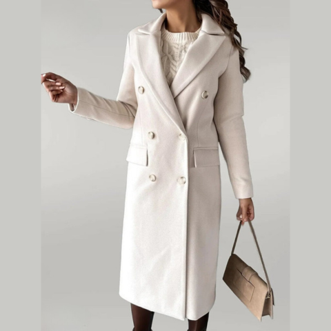 Double-Breasted Long Coat Tailored Fit for Women | Rumi Beige