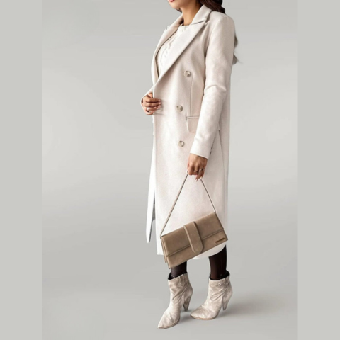 Double-Breasted Long Coat Tailored Fit for Women | Rumi