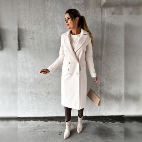 Double-Breasted Long Coat Tailored Fit for Women | Rumi