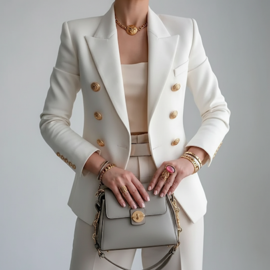 Sable | Double-Breasted Blazer White