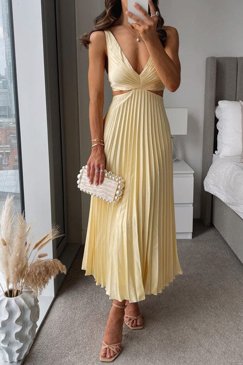 Sannea | Sleeveless Pleated Cocktail Maxi Dress Yellow