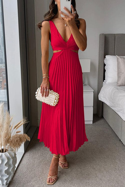 Sannea | Sleeveless Pleated Cocktail Maxi Dress Red