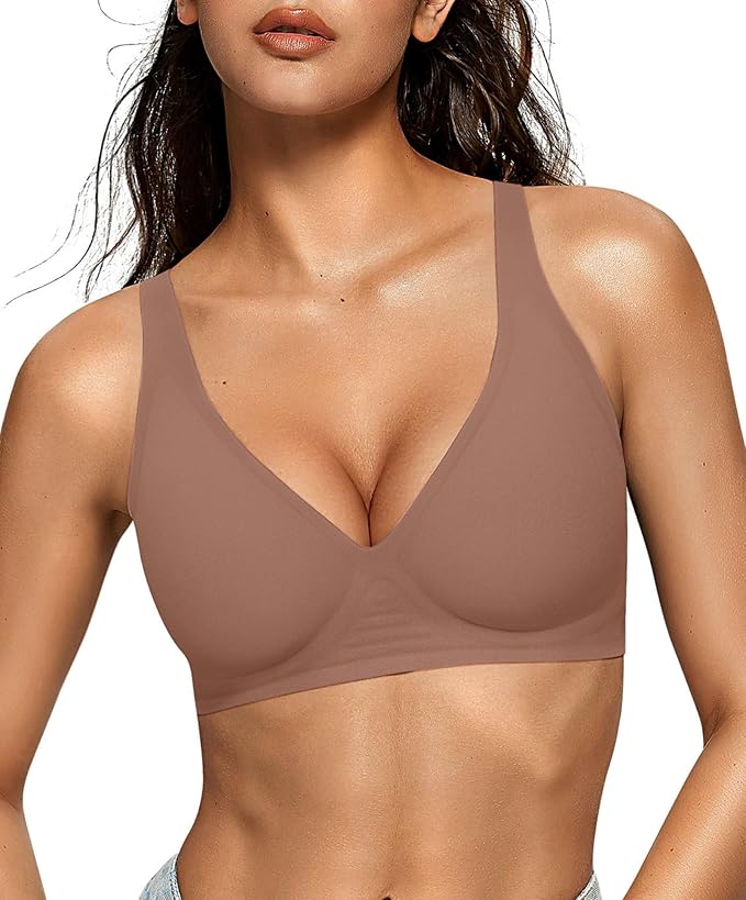 Seamless Deep V Wireless Lift Bra for Women | Elina Mocha