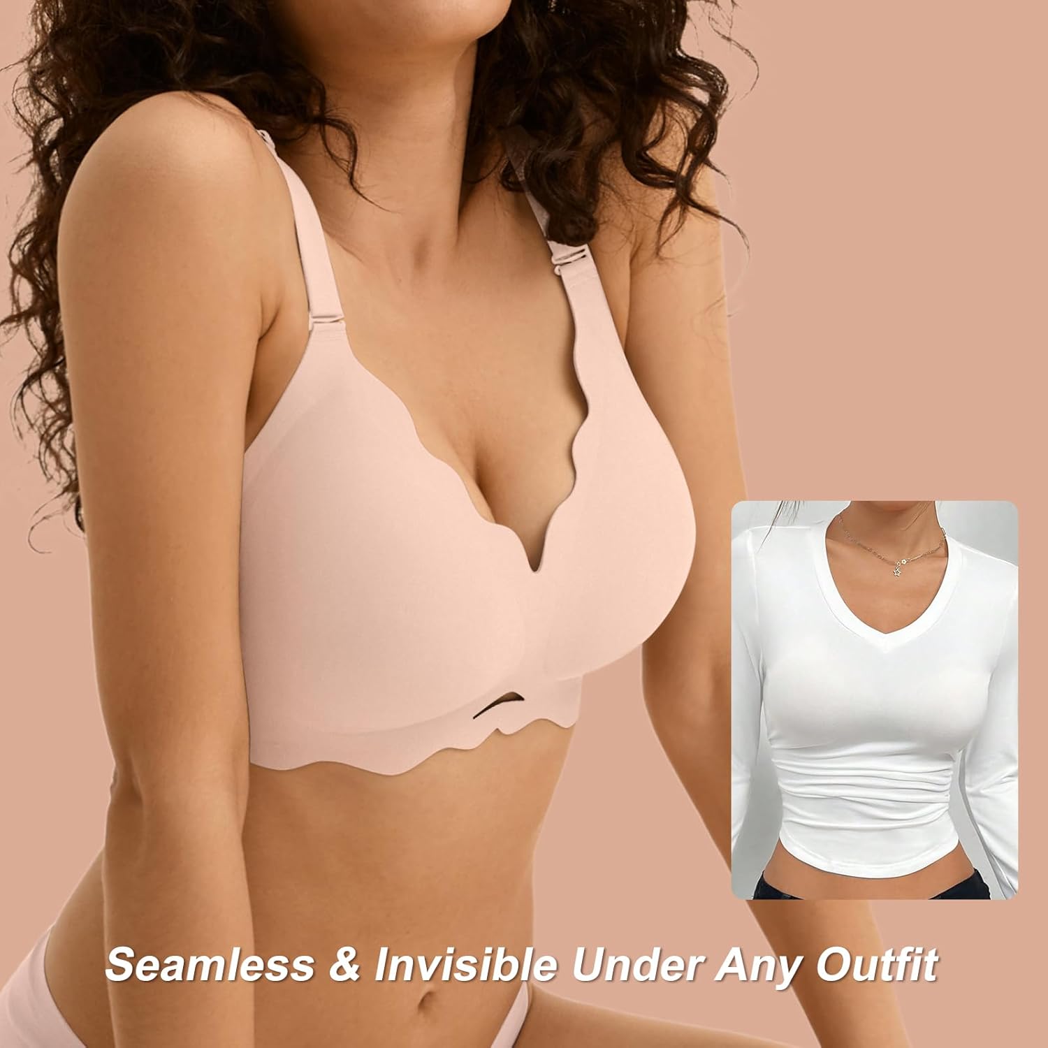 Seamless Lift Bra with Adjustable Support & Scalloped Design for Women | Elaisa