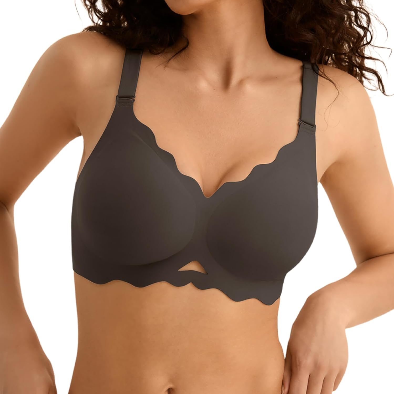 Seamless Lift Bra with Adjustable Support & Scalloped Design for Women | Elaisa Black
