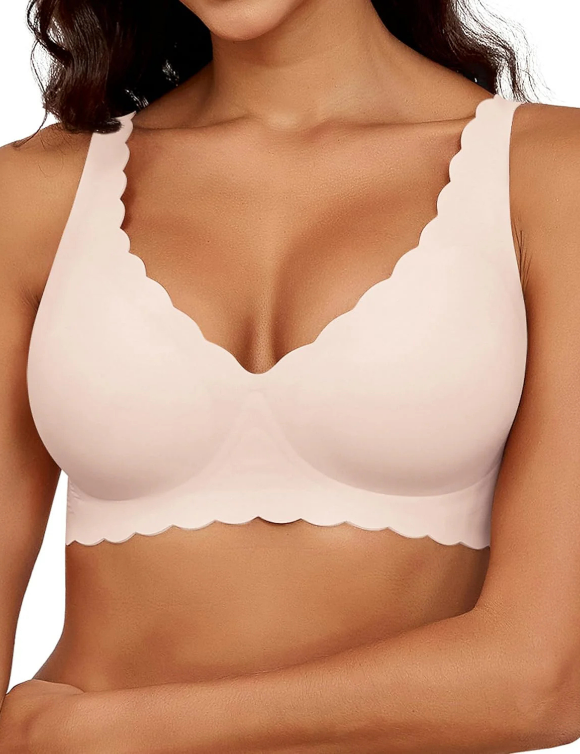 Seamless Scalloped Wireless Lift Bra for Women | Cassy Nude