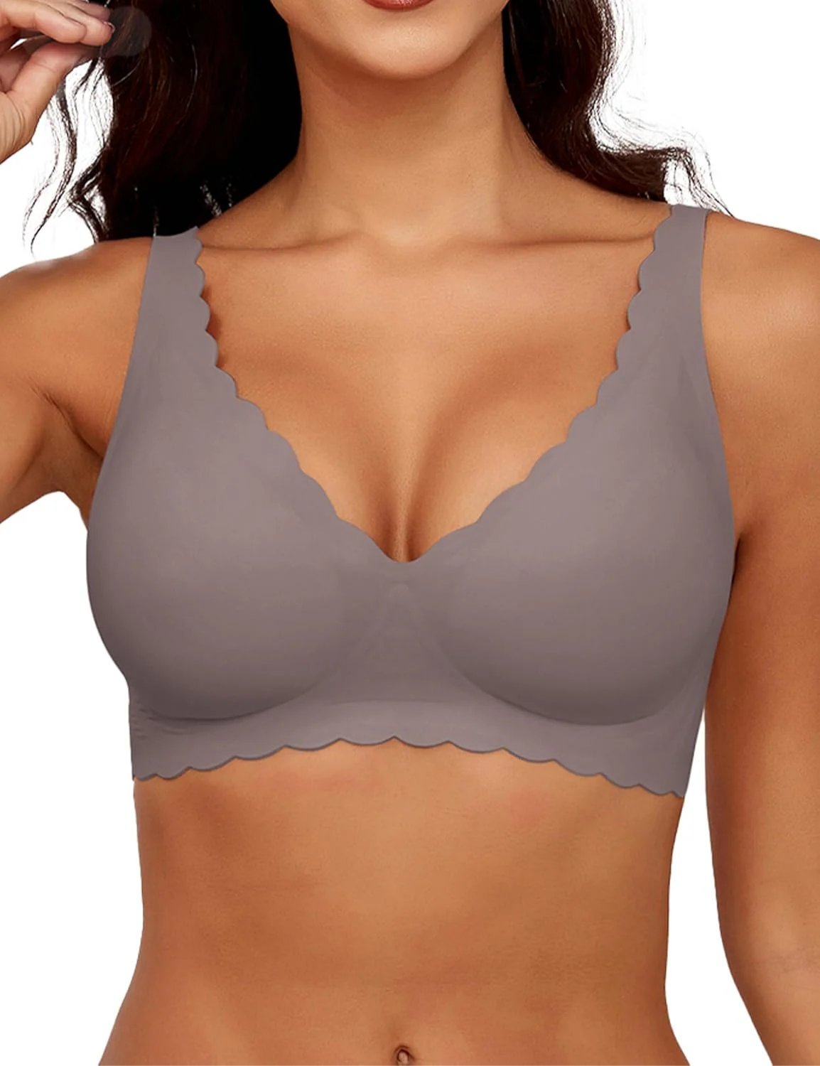 Seamless Scalloped Wireless Lift Bra for Women | Cassy Mocha