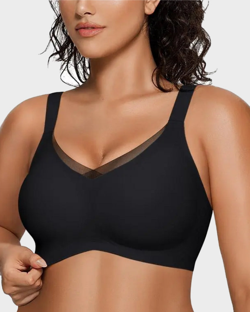 Seamless Wireless Lift Bra with Mesh Detail for Women | Amara Black