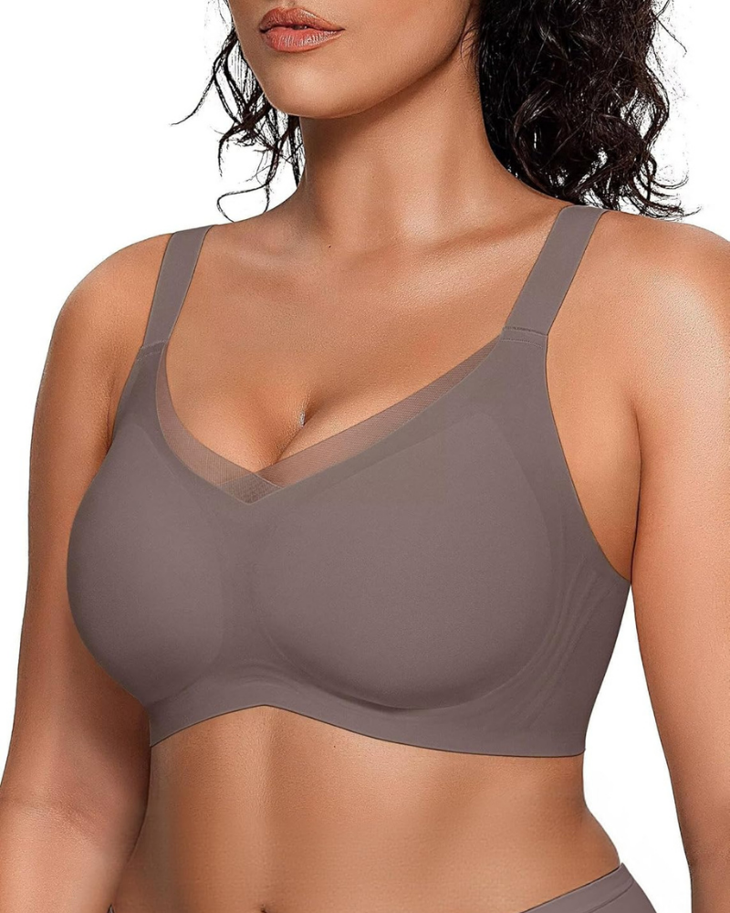 Seamless Wireless Lift Bra with Mesh Detail for Women | Amara Grey