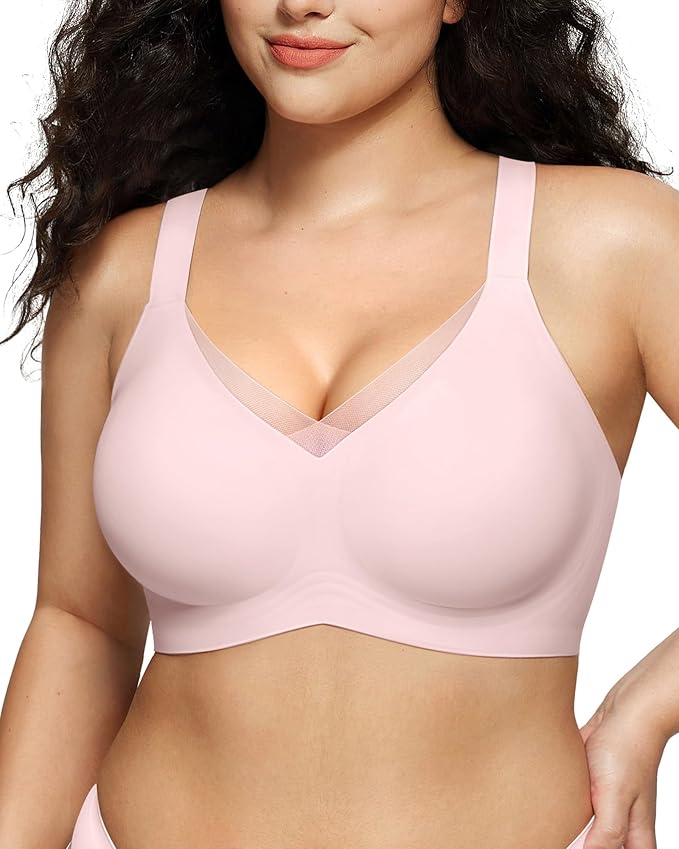 Seamless Wireless Lift Bra with Mesh Detail for Women | Amara Light Pink