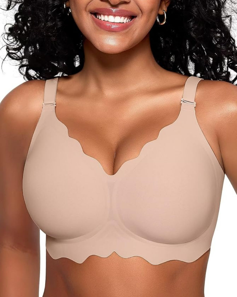Seamless Wireless Lift Bra with Scalloped Edge for Women | Lyra Beige