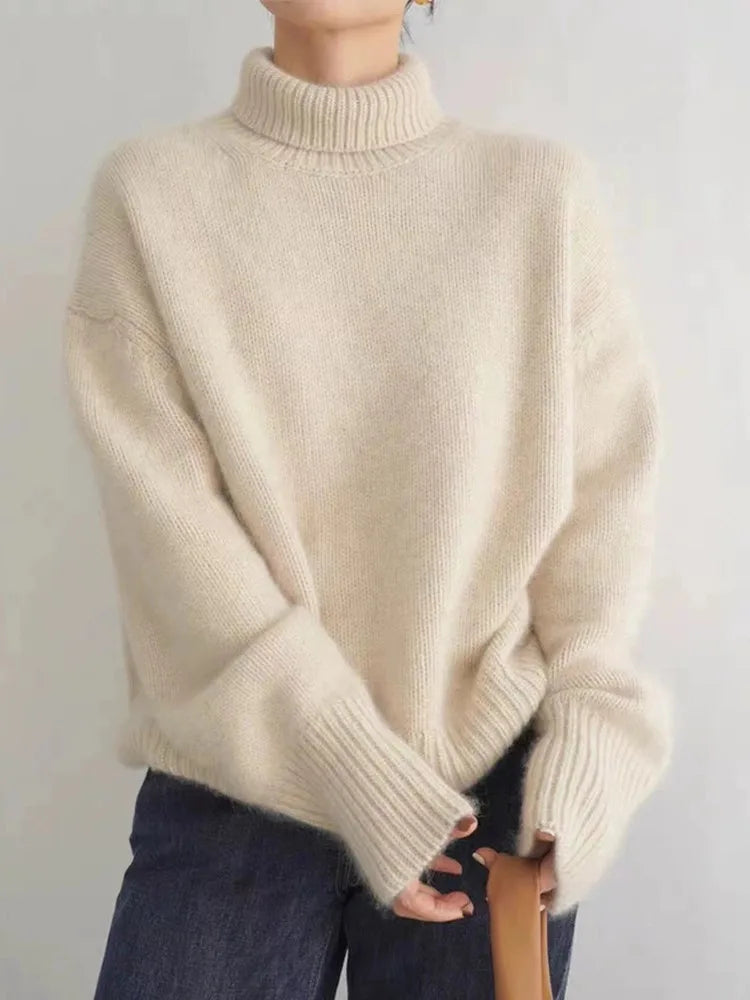 Cashmere Turtleneck Sweater Elegant Style for Women | Selena Beige