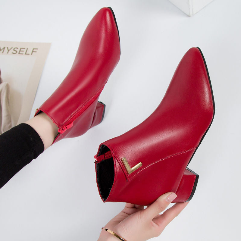 Leather Ankle Boots Stylish Design for Women | Selene Red