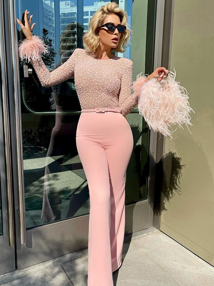 Sequin Feather Jumpsuit for Women | Calista