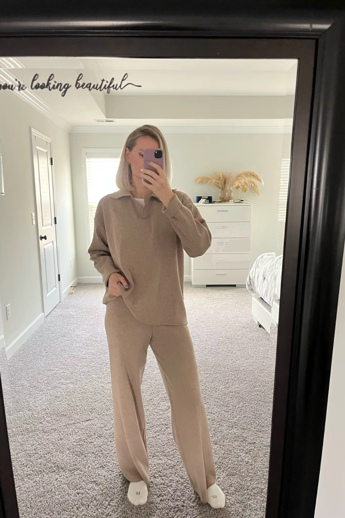 Knitted Polo and Pants Set Relaxed Fit for Women | Serina