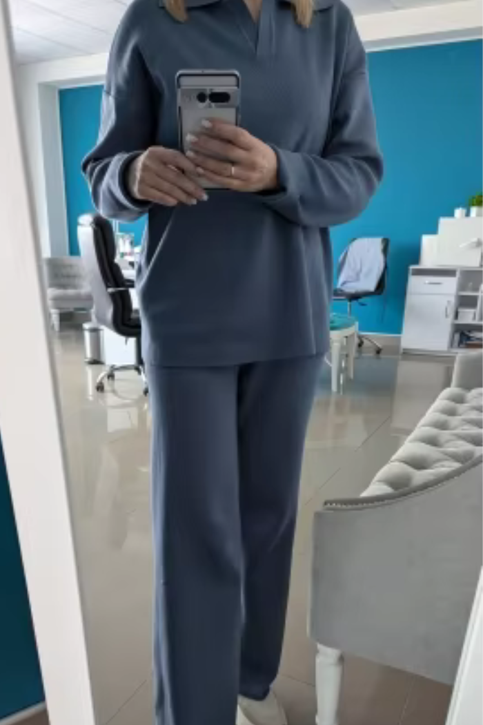 Knitted Polo and Pants Set Relaxed Fit for Women | Serina