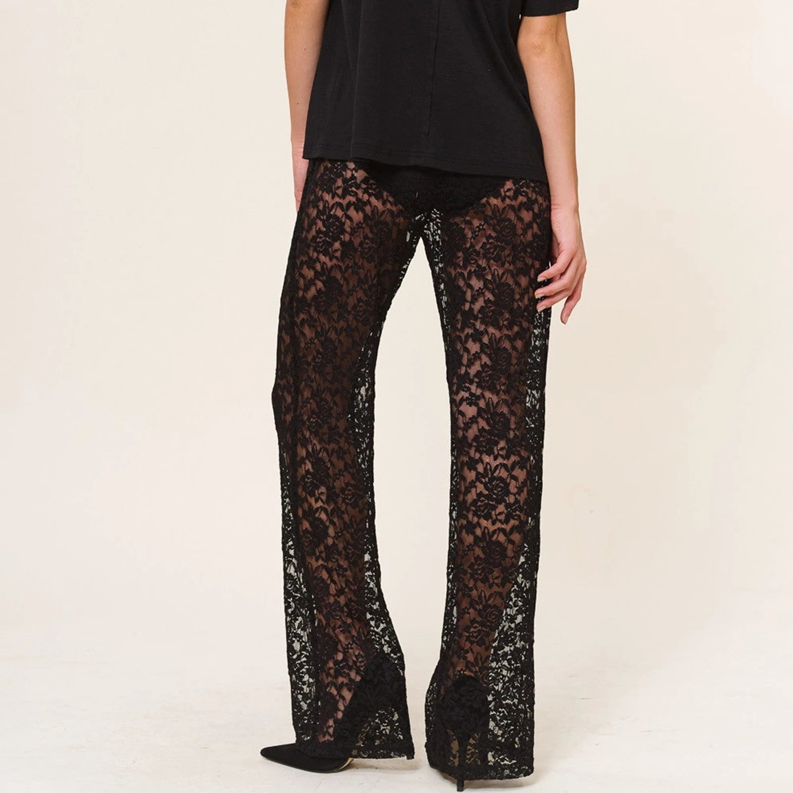 Black Lace High Waist Wide Leg Flare Pants for Women | Kia