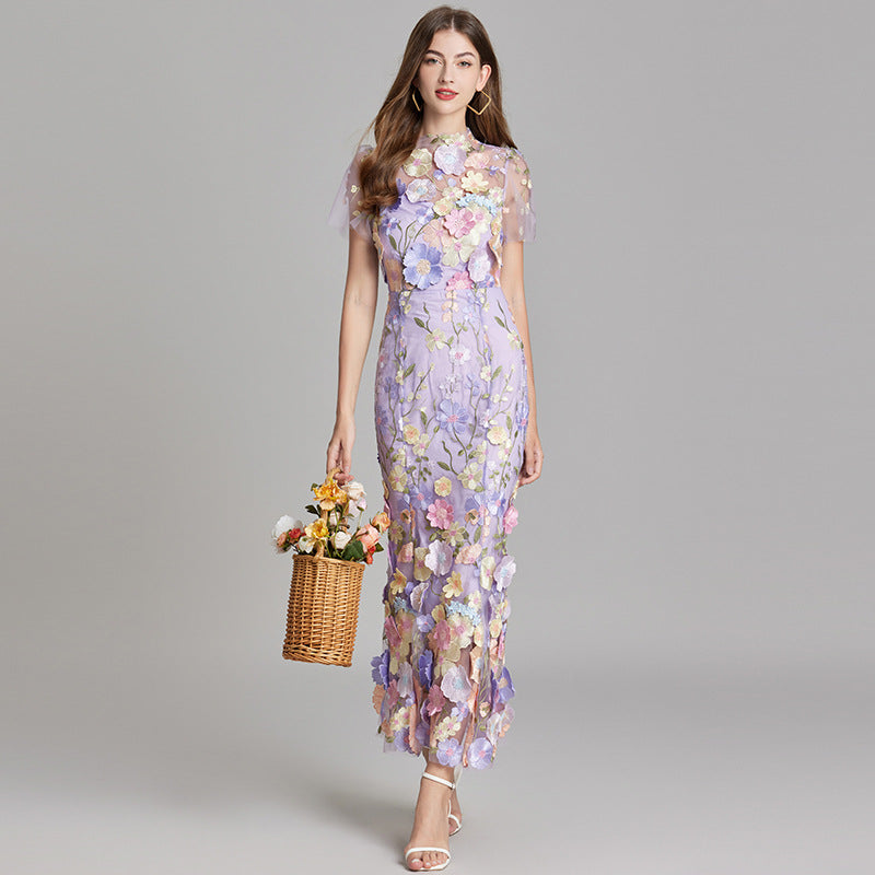 Sheer Embroidered Maxi Dress For Women | Liora Purple