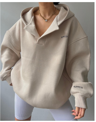 Casual Winter Hoodie Relaxed Fit for Women | Siba Beige
