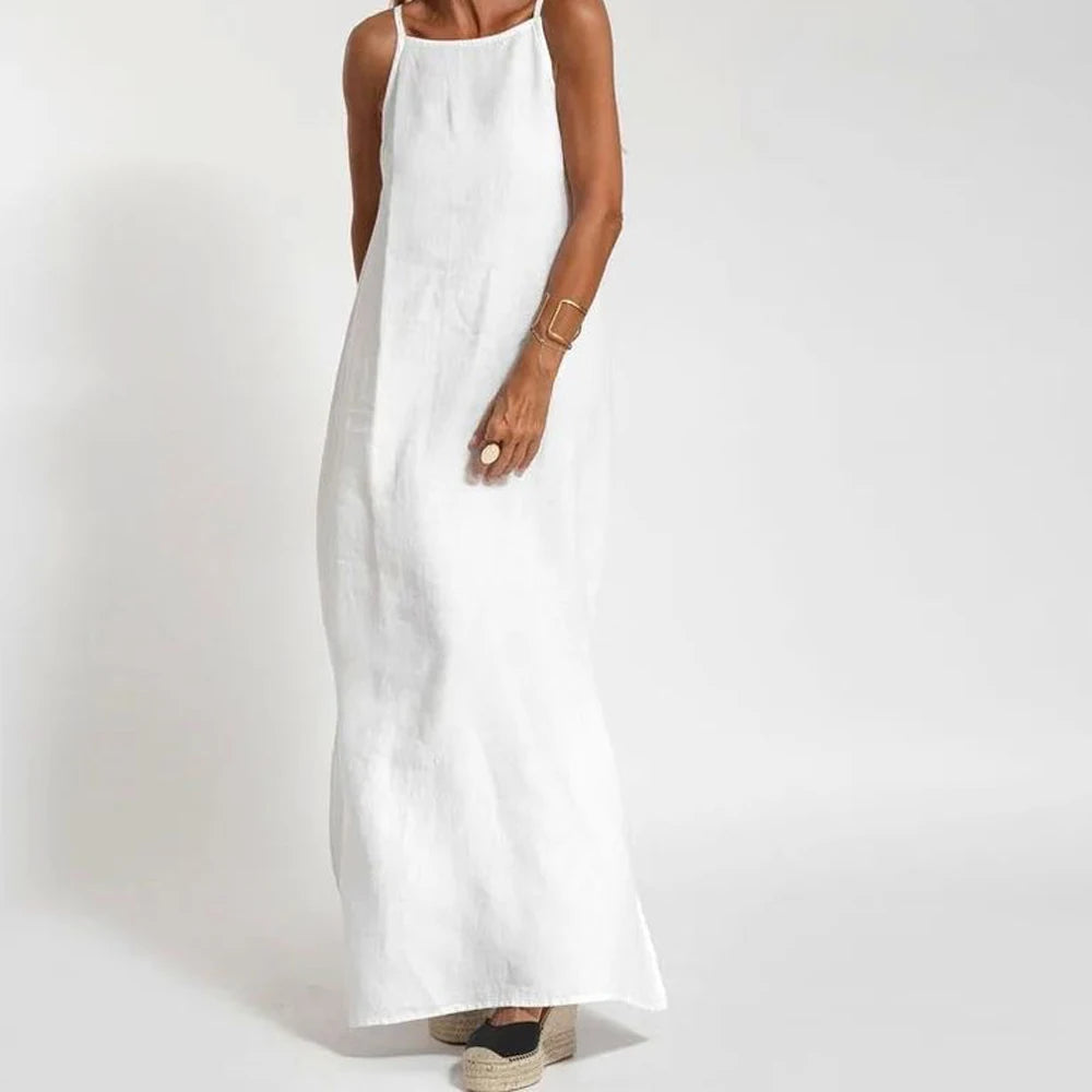 Linen Maxi Summer Slip Dress for Women | Fyyla White