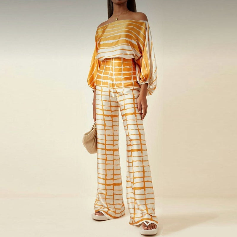 Silk Blouse and Pants Set Relaxed Fit for Women | Solara Yellow