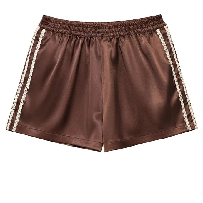 Brown Silk Lace Shorts for Women | Alexa
