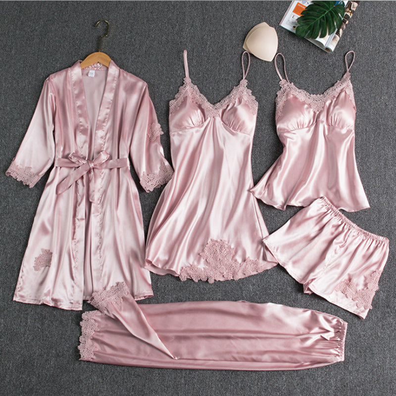 Silk Pajama Set with Kimono Shorts Top and Slip Dress for Women | Lucy Pink