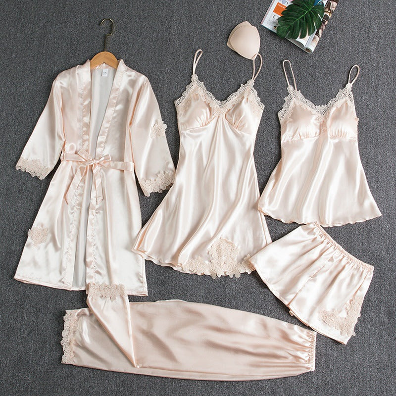 Silk Pajama Set with Kimono Shorts Top and Slip Dress for Women | Lucy White Gold