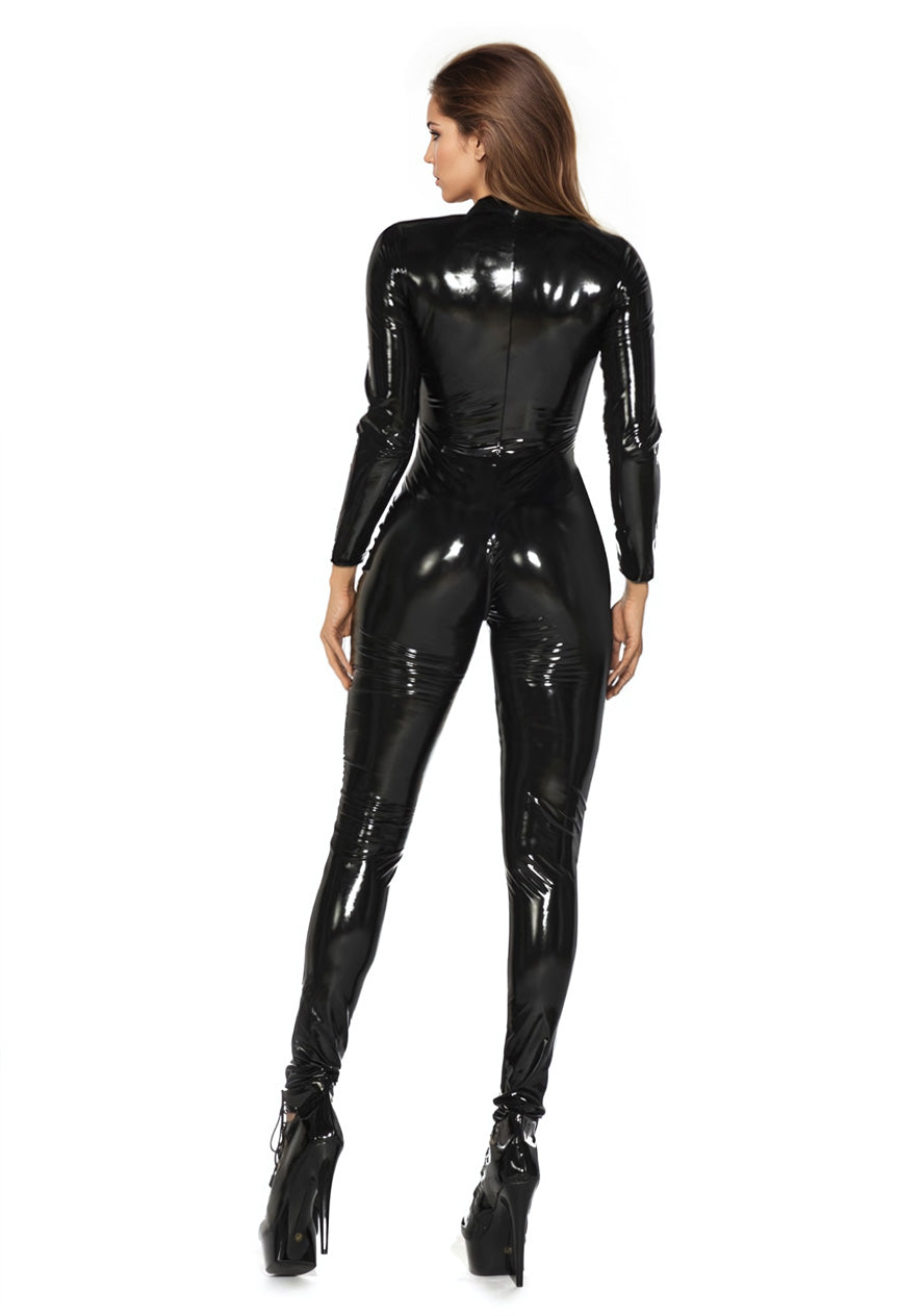 Sleek Faux Leather Catsuit Party Costume for Women | Catherine