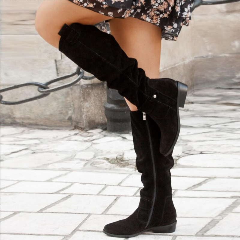 Sleeka | Knee High Slouch Boots with Side Zip