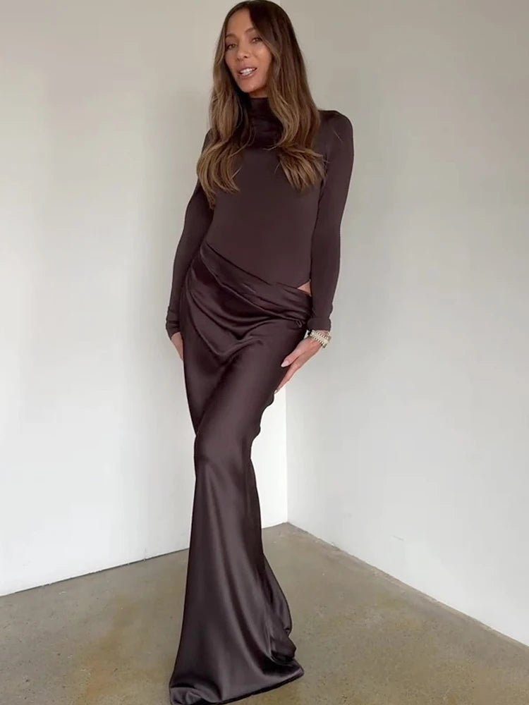 Sleeveless Hollow Out Maxi Dress for Women | Korina Brown Long Sleeve