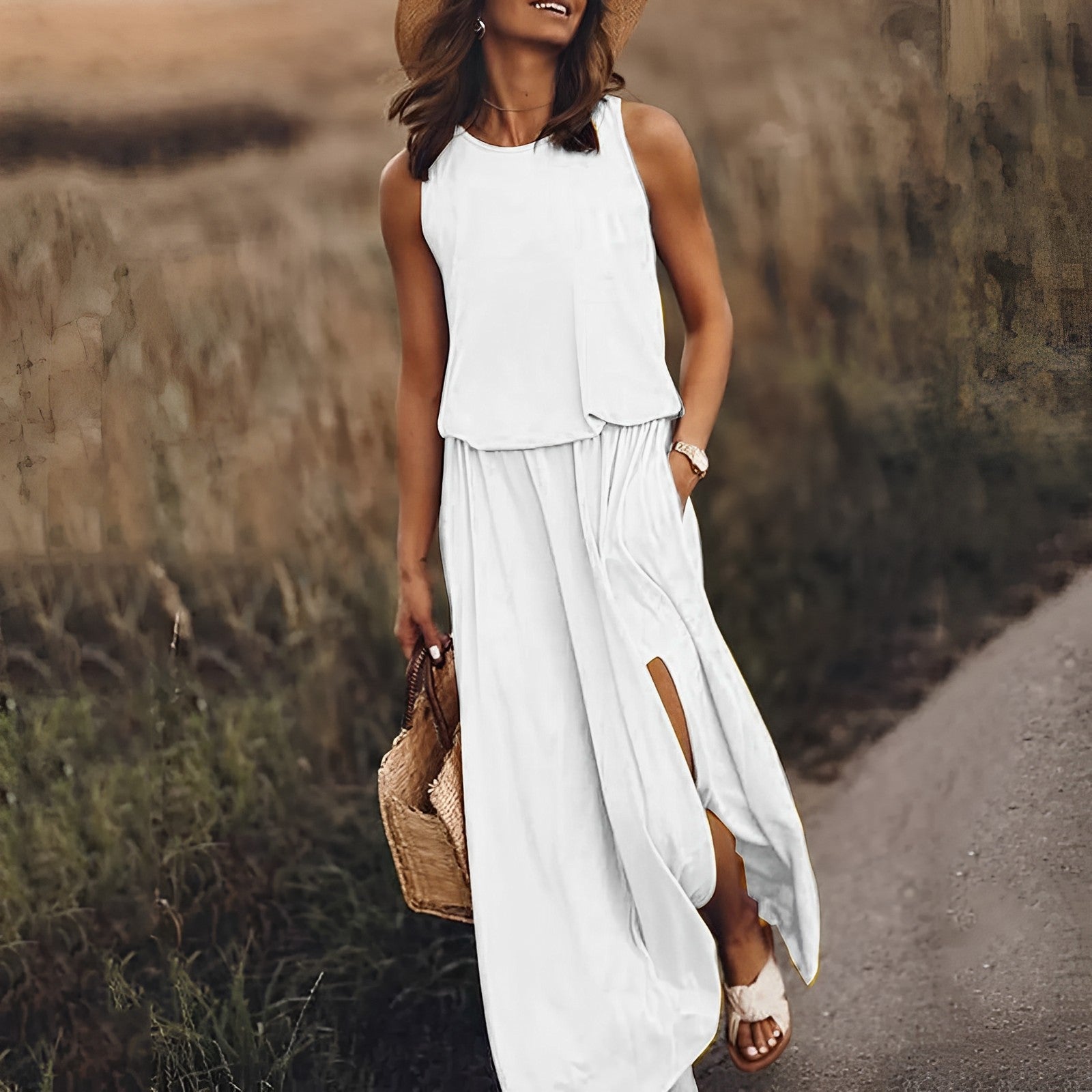 Sleeveless Cotton Maxi Dress For Women | Liora White