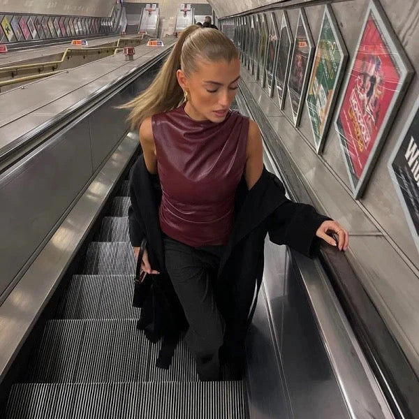 Sleeveless Faux Leather High-Neck Top for Women | Myrtle