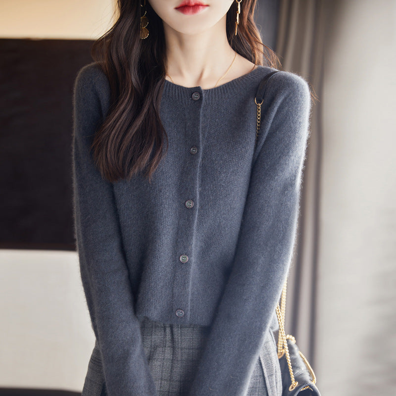 Sofina | Wool Cardigan Classic Buttons Dark Gray