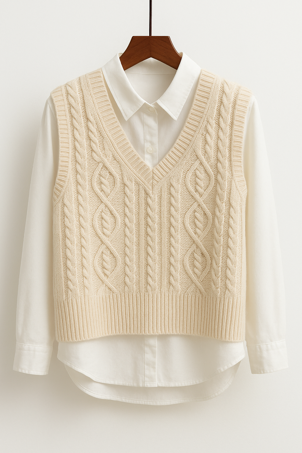 Solene – Cable Knit Sweater Vest Cream