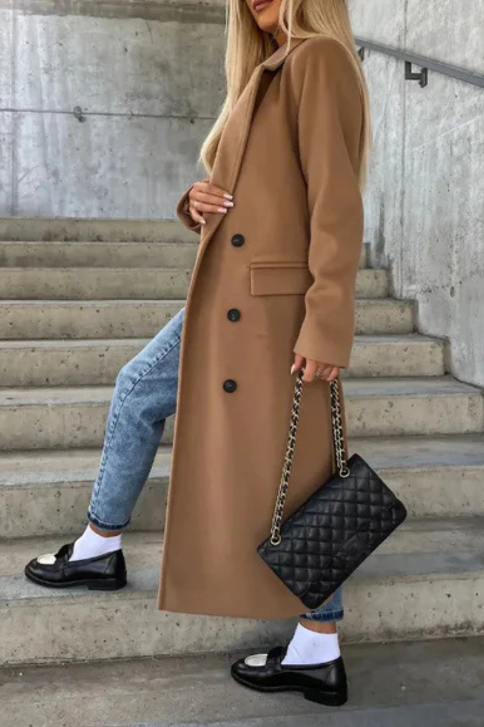 Knee Length Wool Coat Double-Breasted Style for Women | Sophia
