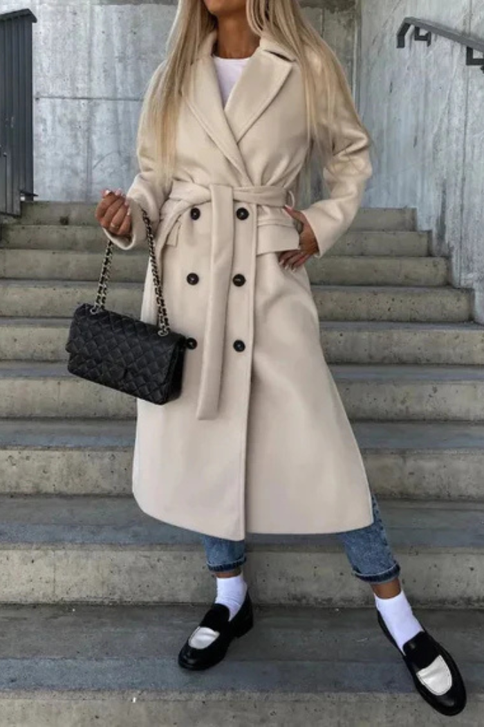Knee Length Wool Coat Double-Breasted Style for Women | Sophia