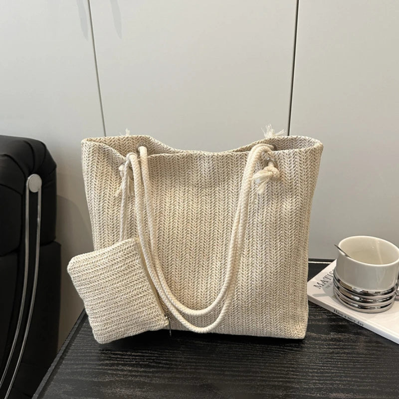 Spacious Straw Beach Bag For Women | Lirina Cream One Size